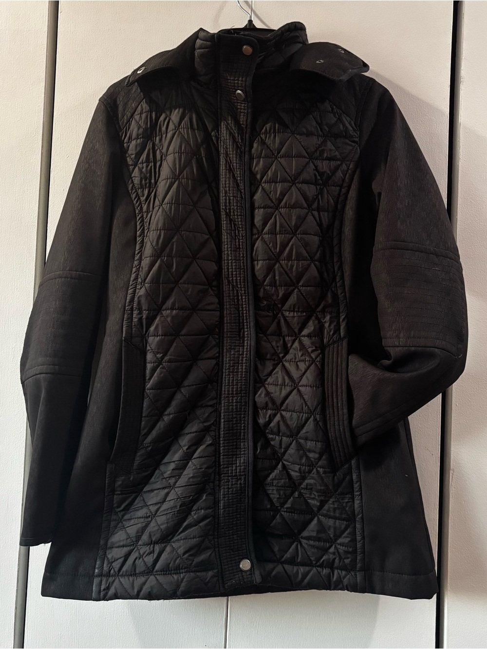 Quilted Black Mixed-Media Puffer Coat